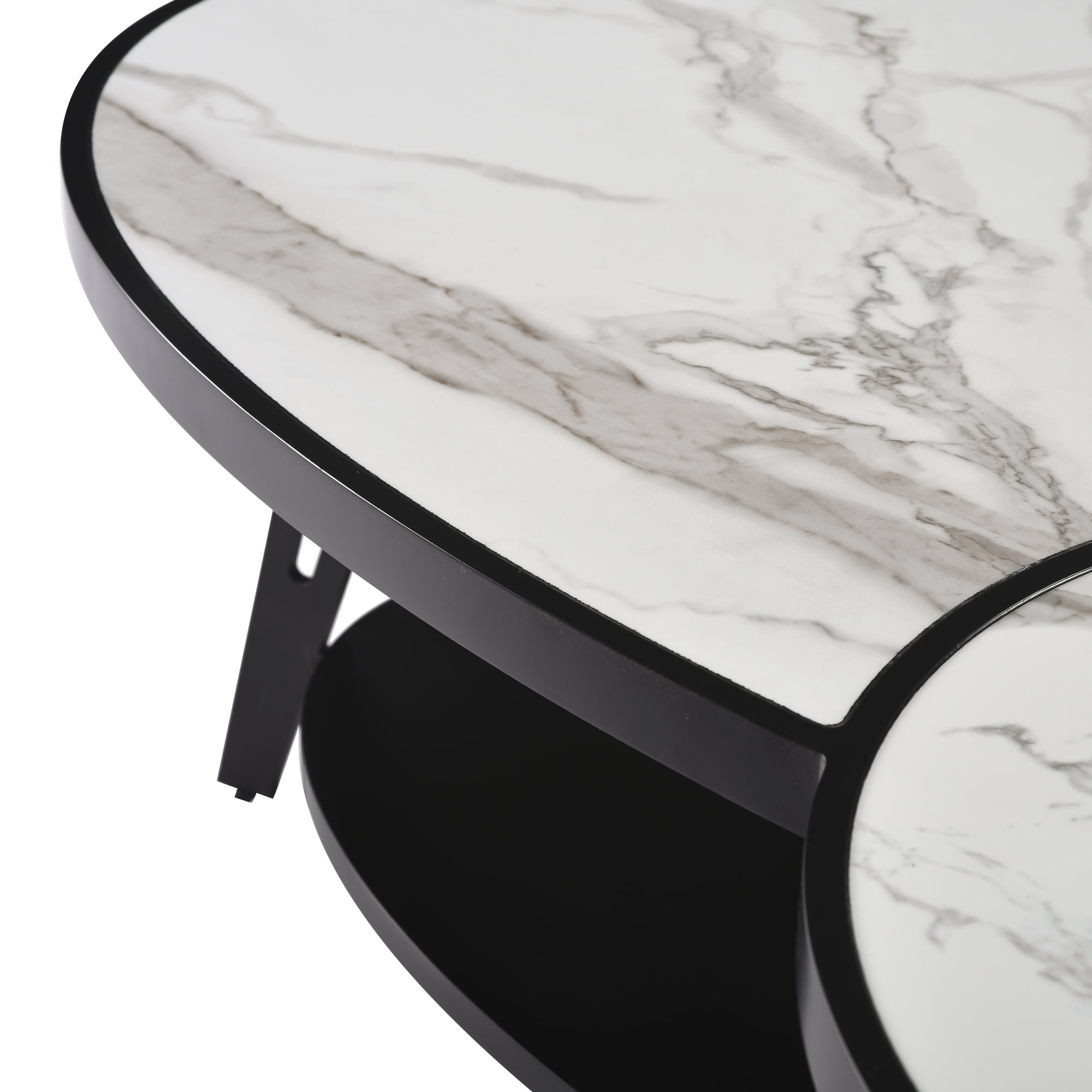 Banks Contemporary Modern Oval White Coffee Table Set with Sintered Stone Top - Set of 2