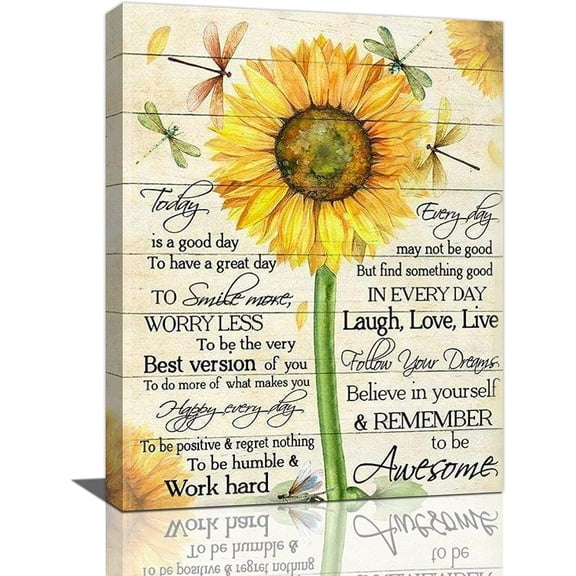 Farmhouse Sunflower Wall Art Rustic Hummingbird Pictures Wall Decor Inspirational Quotes Canvas Painting Print Artwork Modern Home Decor Framed for Living room Bedroom Bathroom (Sunflower01, 16"×12")