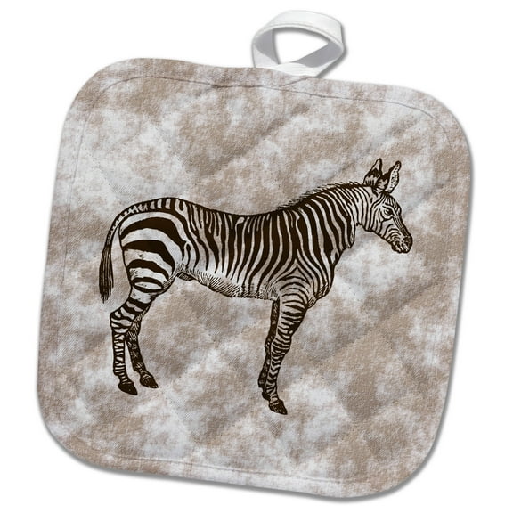 3dRose, Cute Vintage Zebra Woodcut over patterned Background, 8x8 Potholder
