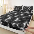 thumbnail image 5 of Manfei Futuristic Hexagon Queen Sheets, White Neon Honeycomb Queen Sheet Sets, White Black, Black Reversible 4-Piece1 Flat Sheet + 1 Fitted Sheet + 2 Pillowcases, 5 of 6