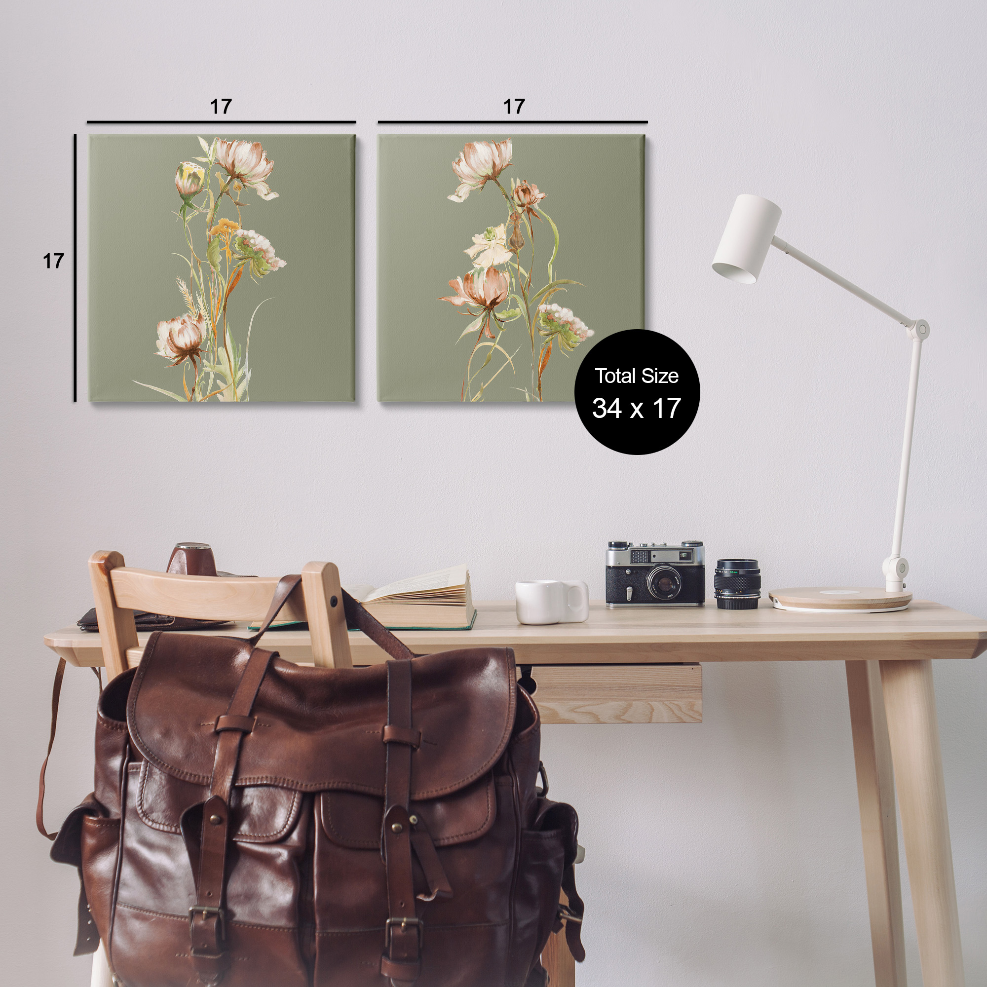 Stupell Industries Classic Blooms on Green Botanical & Floral Painting Gallery Wrapped Canvas Art Print Wall Art, 17 x 17, Set of 2