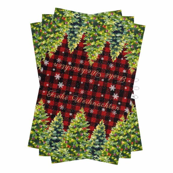 Green Christmas Tree Kitchen Towels Set of 3, Water Absorbent Dish Towel, Xmas Tree Snowflake Winter Red Plaid Decorative Hand Towels - Quick Drying Cloth for Cooking Baking, 18x28 Inch