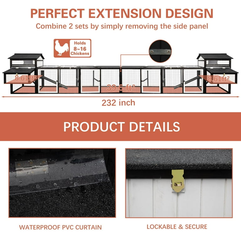 PETSCOSSET Extra Large Chicken Coop with Run, 116 Inch Wooden Hen