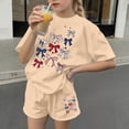 thumbnail image 5 of BFHHYA Girls 4th of July Sets 2-Piece Outfit Bow Print Short Sleeve Shirts Elastic Waist Shorts Youth Casual Loose Set 3-15 Years, 5 of 5