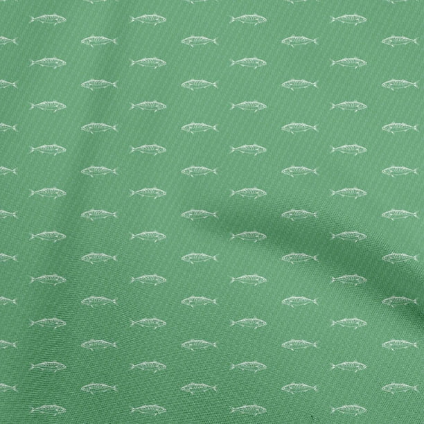 oneOone Cotton Poplin Light Green Fabric Fish Sewing Material Print Fabric  By The Yard 42 Inch Wide 