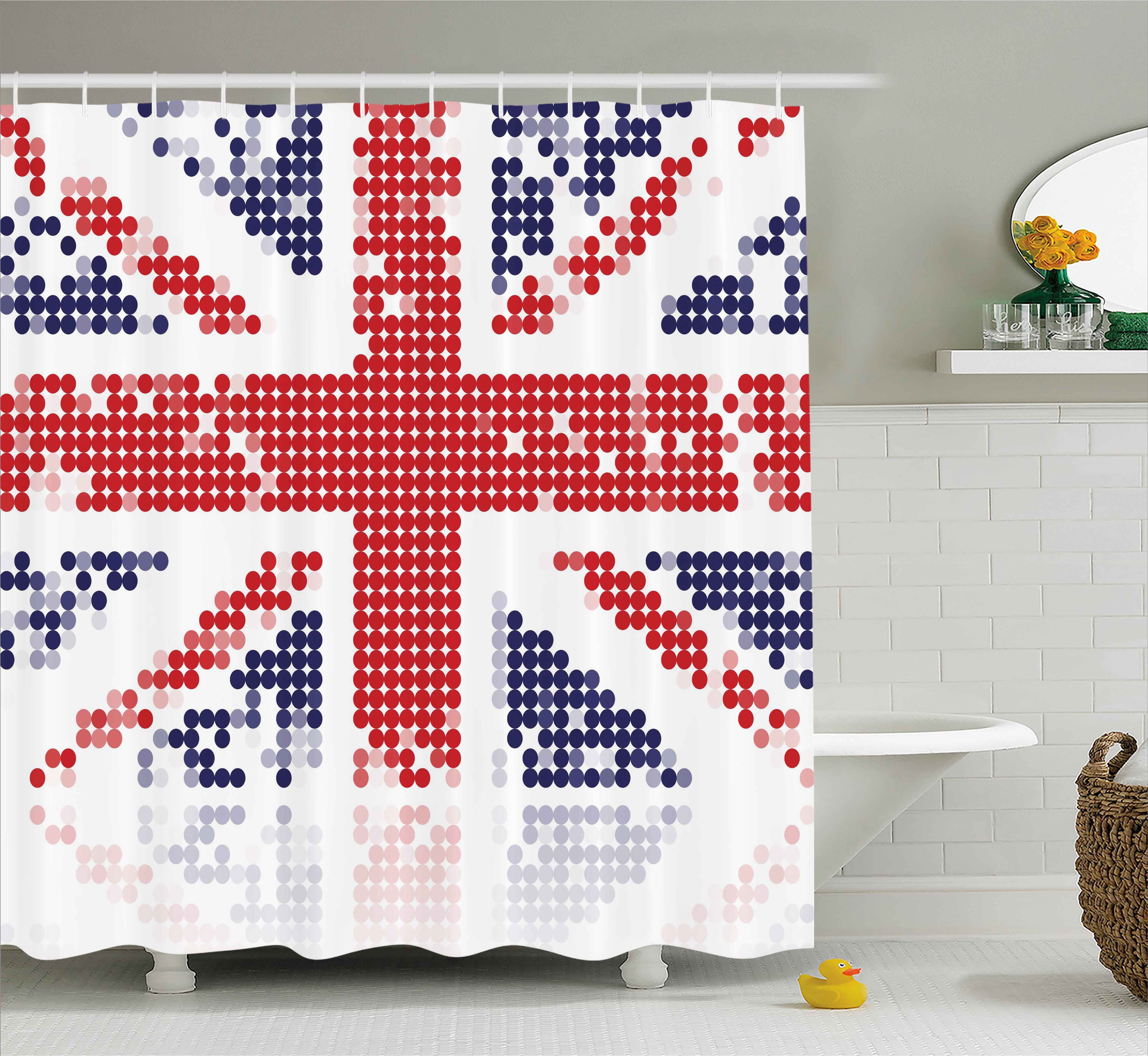 British Shower Curtain, Grunge United Kingdom Flag with Dot Circle