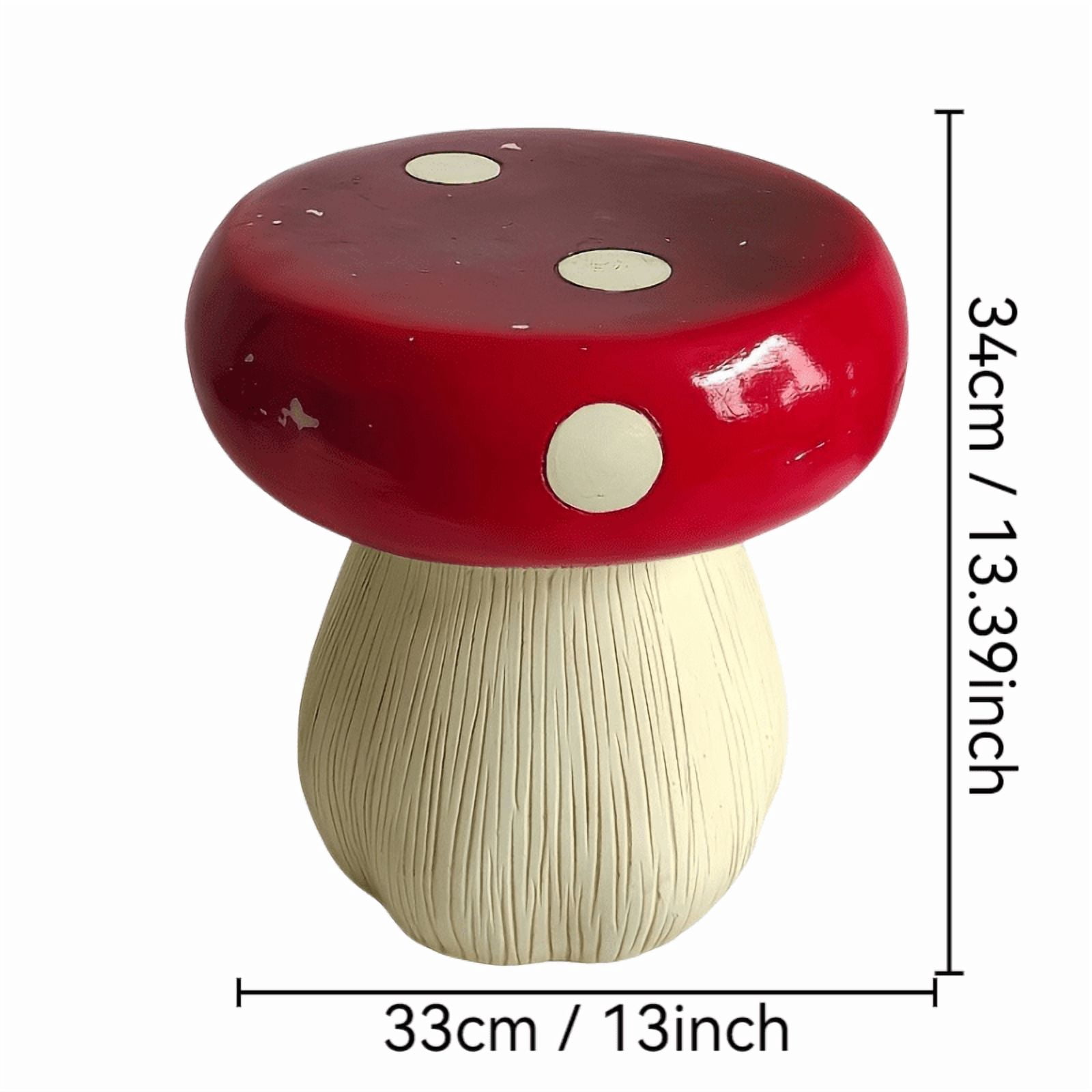 13.8 Inch Resin Mushroom Statue Stool, Hand-Painted Weatherproof Decor Seat, Multi-Purpose Plant Stand for Indoor Outdoor Garden Lawn Courtyard Kids Furniture