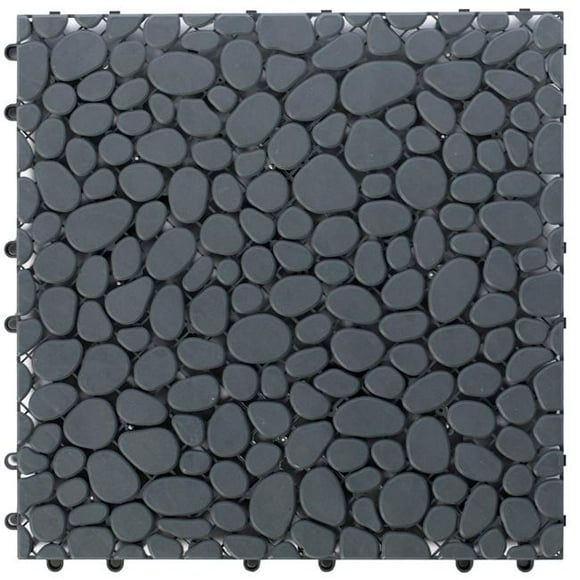 Gardenised QI003970.5 0.75 x 12 x 12 in. Interlocking Cobbled Stone Look Garden Pathway Tiles Decorative Floor Grass Pavers Anti- Slip Mat&#44; Gray - Pack of 5