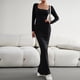 thumbnail image 4 of Vestido De Manga Larga Vestido ajustado para damas Estilo sexy Túnica Maxi Vestido elegante Vestido largo Traje diario Cgtredaw Negro S para Mujer, 4 of 8