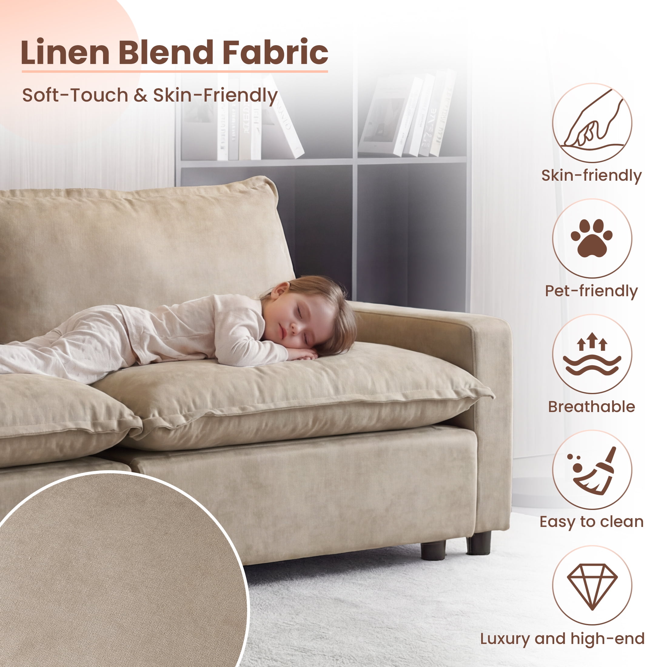 Magic Home Power Recliner Sofa Couch Set, 4 Seat Electric Recliner with Heating, USB Ports for Families and Friends, Modern Electric Recliner Sofa for Living Room Home Theater, Khaki