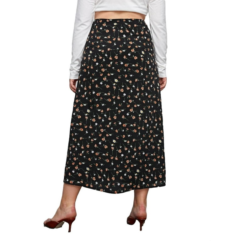 Women s Plus Size Boho Casual Ditsy Floral Split Long Skirt 4XL 20 Walmart