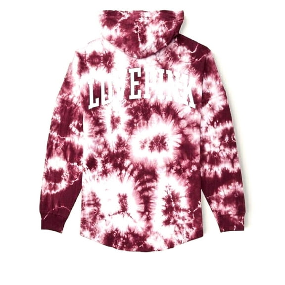 Victoria's Secret Pink Varsity Long Sleeved Hooded Tee Maroon Tie Dye Size Small NWT