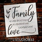 Family - Little Bit of Crazy Loud Love Stencil by StudioR12  DIY Home Decor  Craft & Paint Wood Sign  Reusable Mylar Template  Cursive Script Laurel Gift  Select Size 10 inches x 10 inches