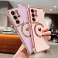 thumbnail image 4 of Magnetic Phone Case for Samsung Galaxy S21 Ultra [ Compatible with MagSafe ] Cute Heart Case for Women Luxury Plating Camera Lens Cover Protect Soft Bumper for S21 Ultra 6.8" (Pink), 4 of 10