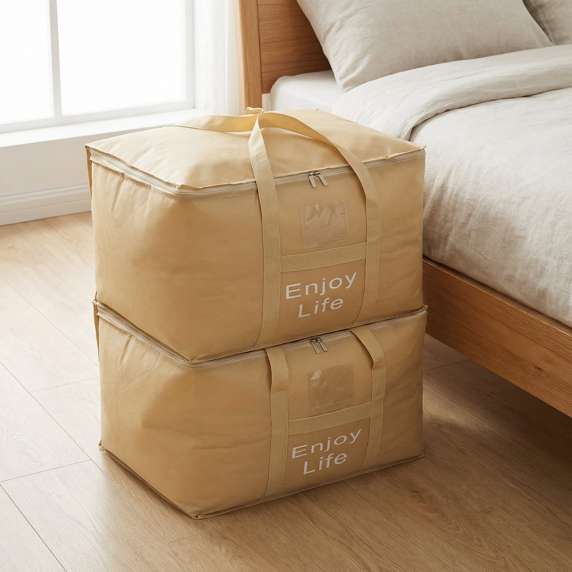 Unique Bargains Foldable Storage Bags for Storing Clothing Light Brown 17.7"x13"x9.8"