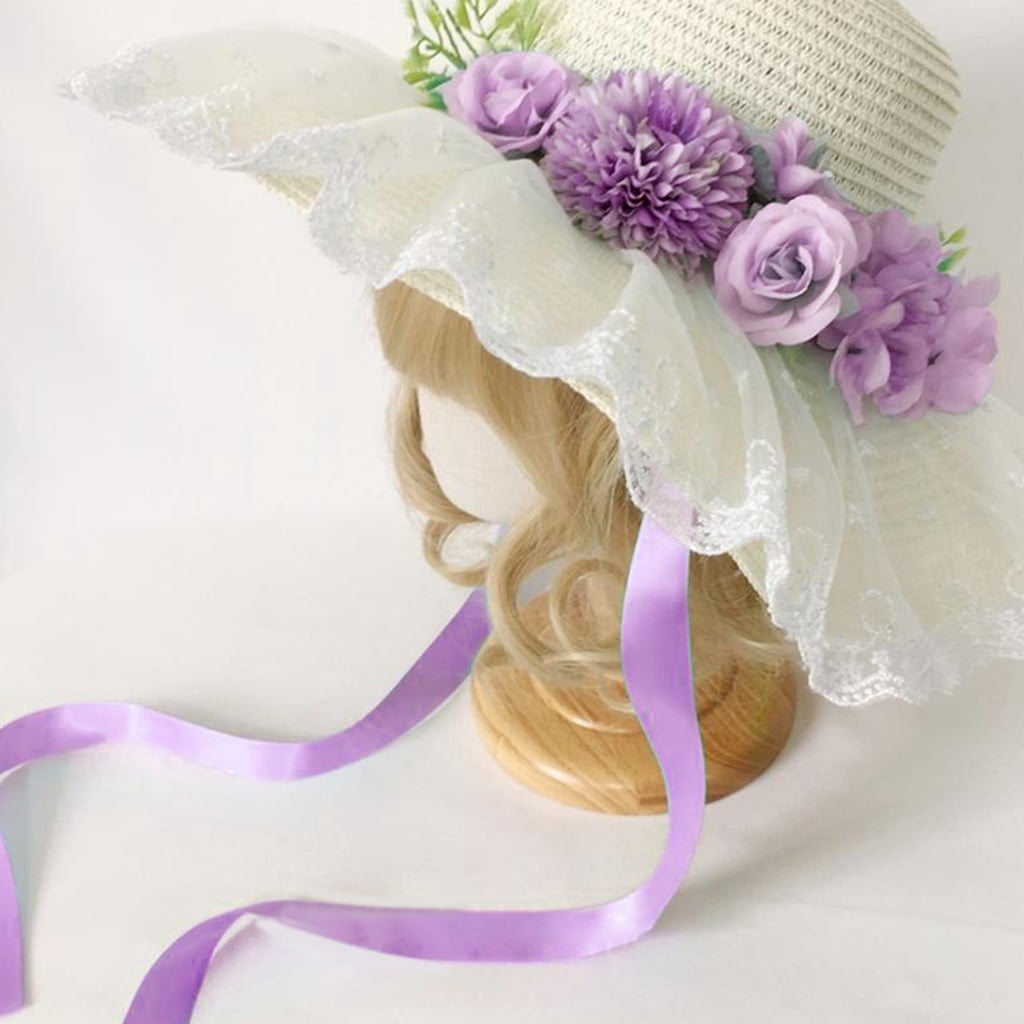 Yokua French Straw Sun Hat Flower Bonnet Hat Female Travel Hat Camping Hat