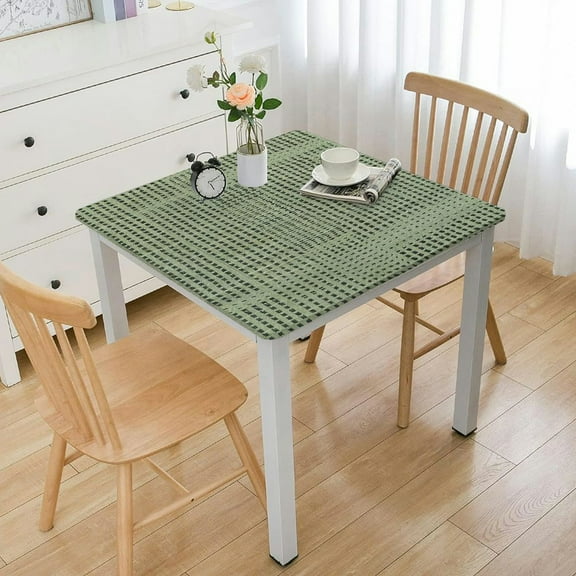 BANET Deluxe Elastic Edged Flannel Backed Vinyl Fitted Table Cover - Basketweave (Beige) Pattern - Fits Square Tables white