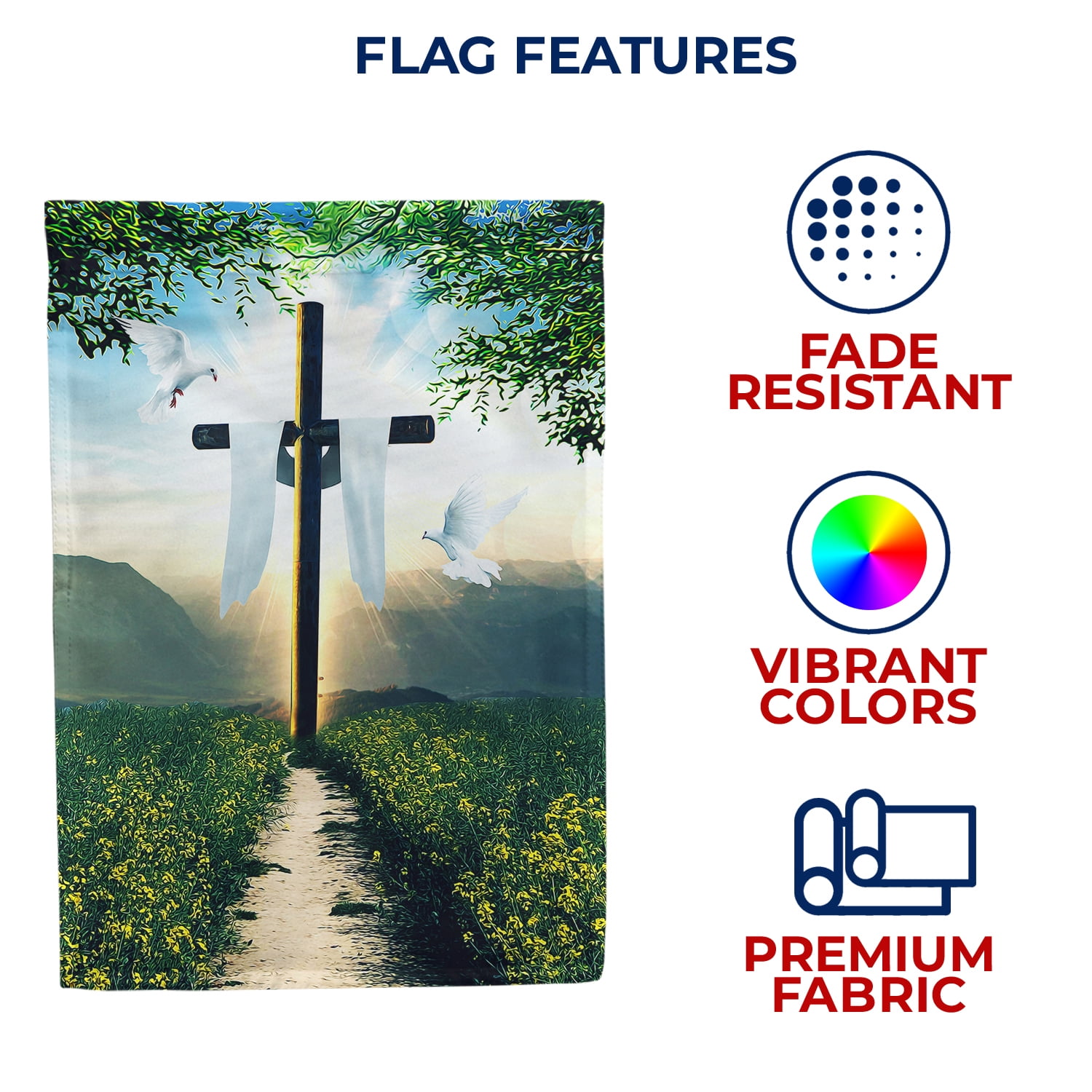 America Forever Cross Easter Day House Flag 28 x 40 inch Double Sided He is Risen Flowers Farmhouse Doves Small Spring Holiday Easter Day Flags for Outdoor Yard Lawn Decoration