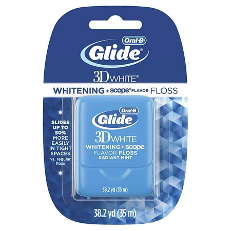 Oral-B Glide 3d White Whitening + Scope Radiant Mint Flavor Floss 35 M (Pack of 8), Helps prevent surface stains between teeth by removing plaque which can lead to.., By (Best Way To Get Rid Of Plaque Between Teeth)