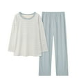 thumbnail image 3 of Endives Womens Pajamas Set Stripe Long Sleeve Tshirt and Pants Comfortable Pajamas for Women Casual Loose Lounge Sets for Women Womens Sleepwear Loungewear Blue XXL, 3 of 3