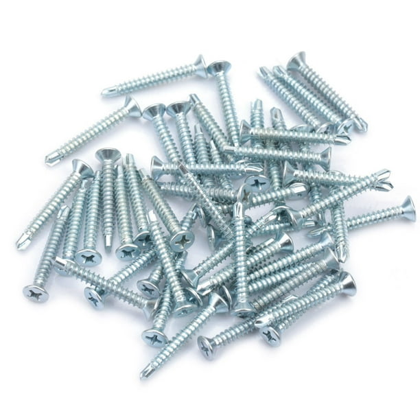 Risegun Tornillos autorroscantes, 50 Piezas Tornillos autorroscantes de Cabeza Plana de accionamiento Cruzado Kit de Tornillos de Madera de Acero Inoxidable niquelado con Caja(M4.2 * 25)