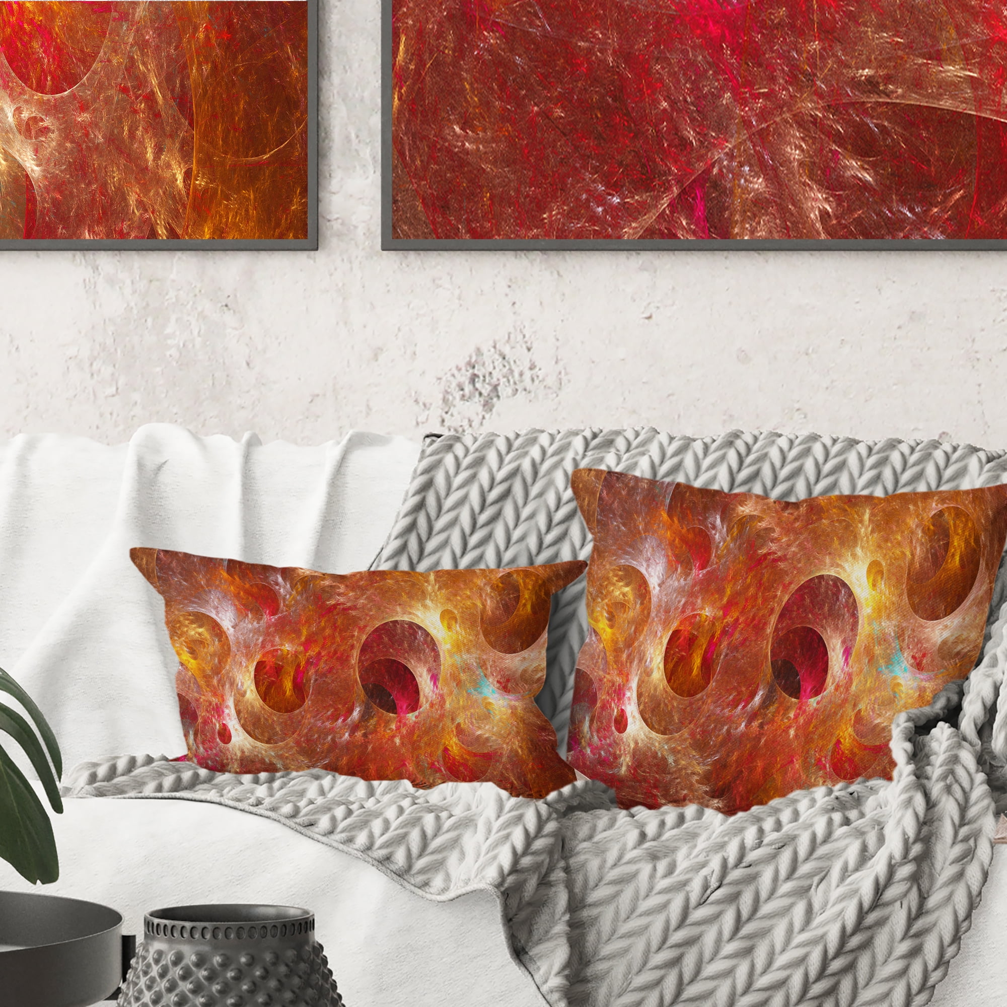 Designart Red Yellow Circles Texture - Abstract Throw Pillow - 18x18