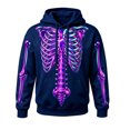 thumbnail image 4 of Men Women Neon 3D Full Skeleton Bones Print Hoodie, Drawstring Kangaroo Pocket Long Sleeve Pullover Sweatshirt Halloween Streetwear Casual Outerwear Tops(Navy1,XXXL), 4 of 4