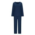thumbnail image 6 of BXINGOHAI Women's Pajamas 2 Piece Sets Crewneck Long Sleeve Sleepshirt and Elastic Waist Pants Sets Loungewear Outfits Navy,M, 6 of 6