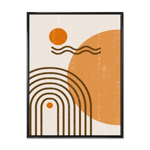 Designart 'Abstract Rainbow Moon and Sun In Earth Tones II' Modern Framed Canvas Wall Art Print