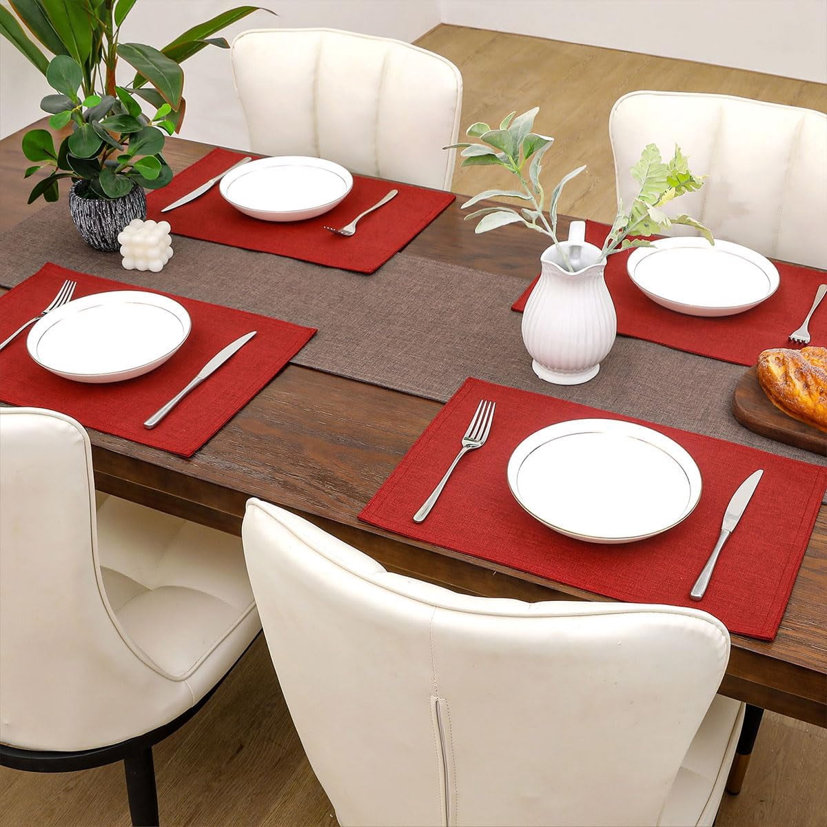 Placemats Set of 4 Washable Non Slip Placemats Heat Resistant Cloth Table Mats Double Layer Absorbent Place Mats, Burgundy Red