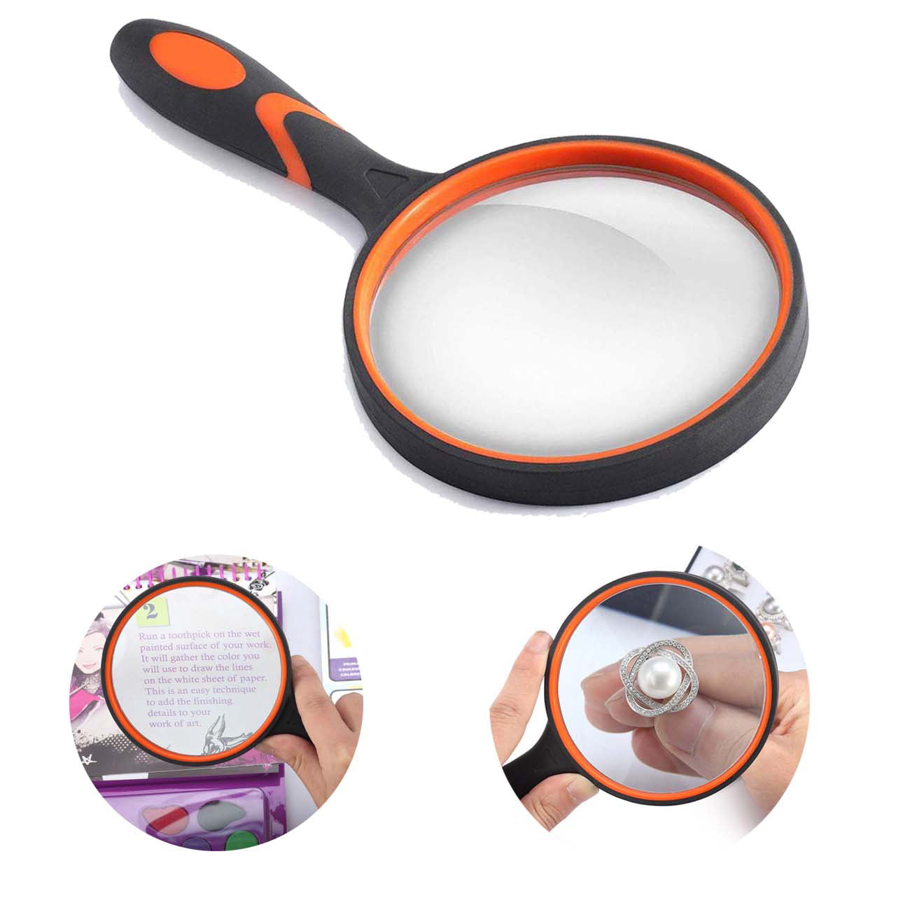 Magnifying Glass 10X Handheld Reading Magnifier Science for Seniors Kids 65mm Thicker Magnifying Glass Lens Magnifier Lens with Rubbery Frame Non-Slip Soft Handle for Newspaper Reading 