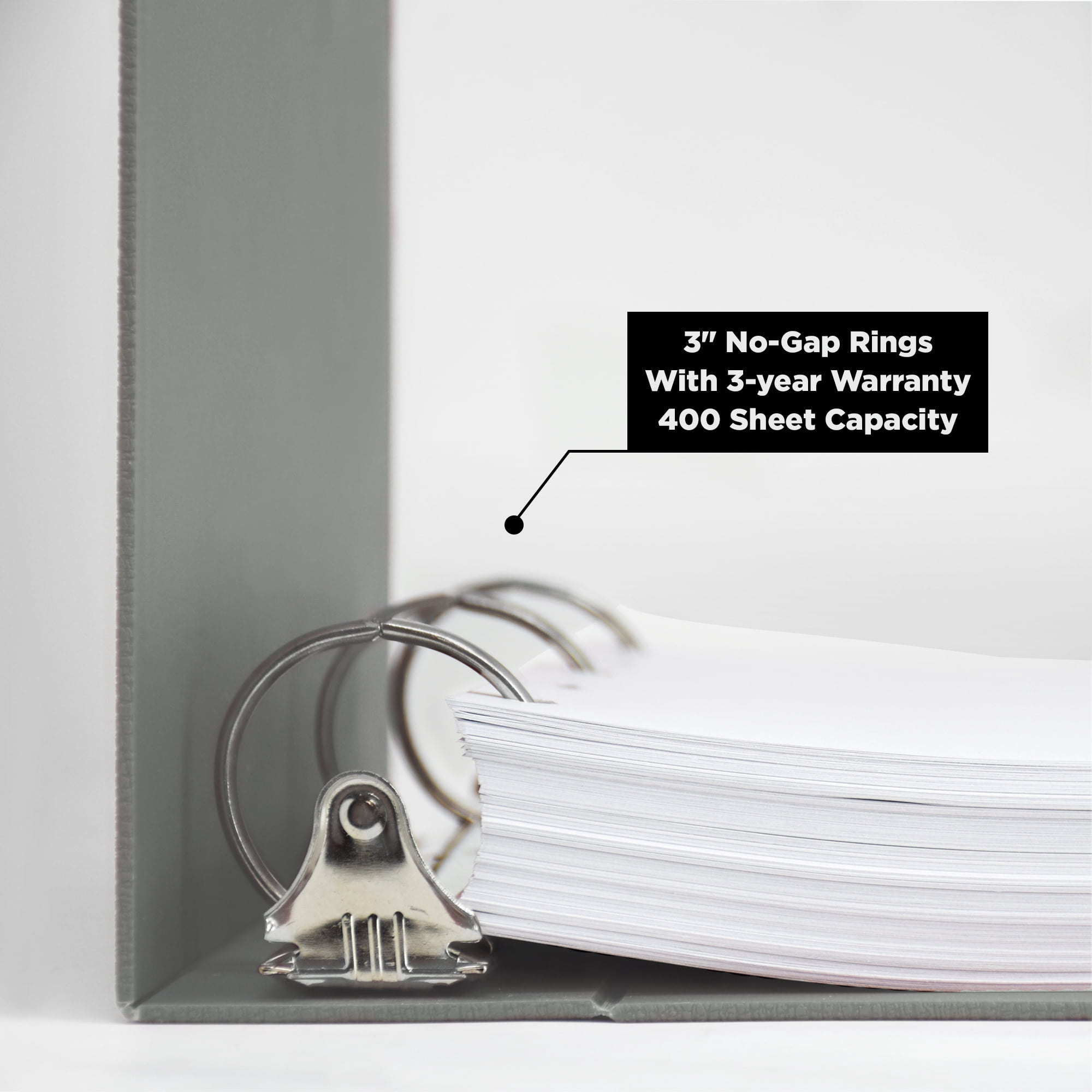 Carstens 3-Inch Heavy Duty 3-Ring Binder - Top Opening, Ash Gray