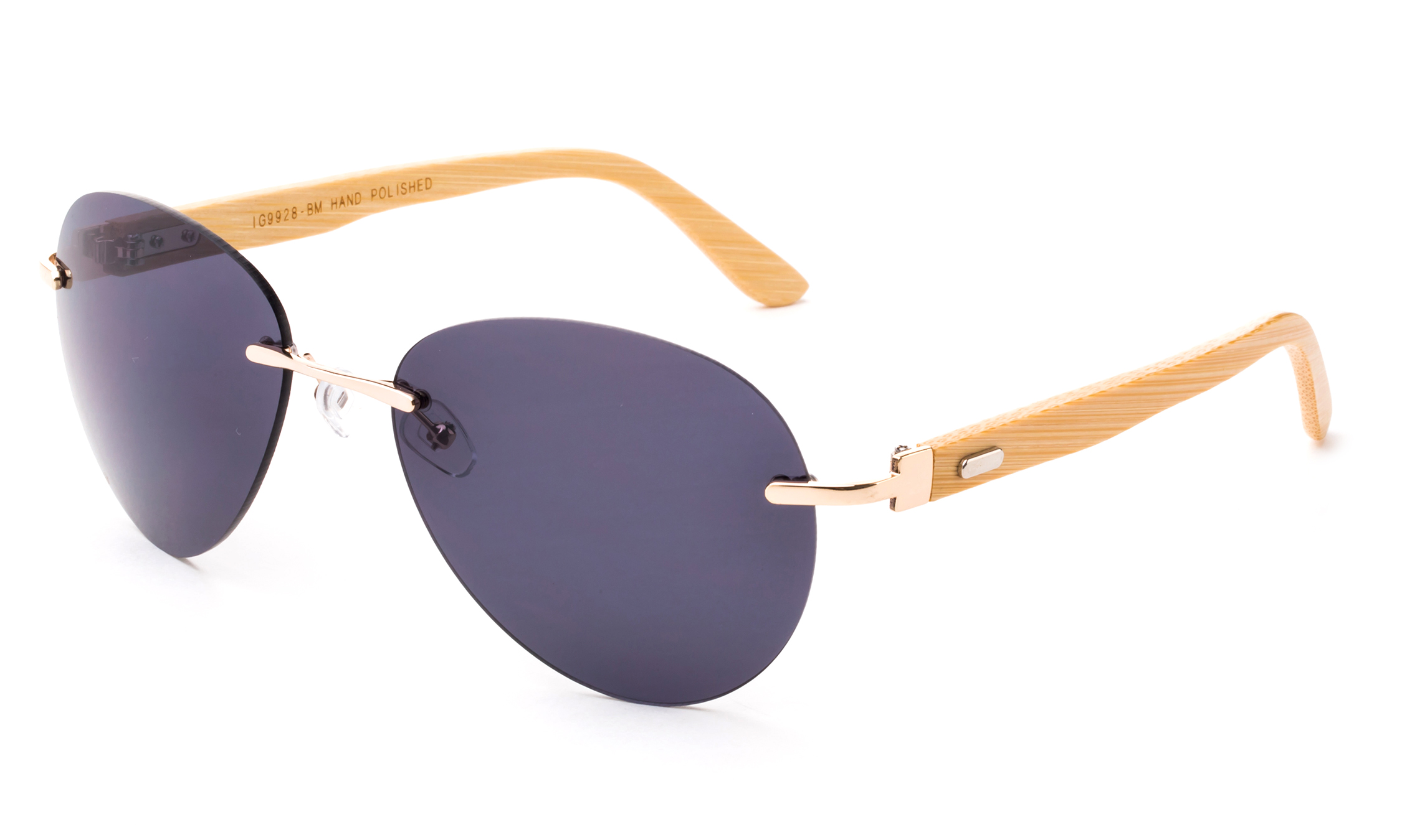 Newbee Fashion - Bamboo Arm Oversized Rimless Aviator Sunglasses with Flash Lens Bamboo Sunglasses for Men & Women - image 2 of 2