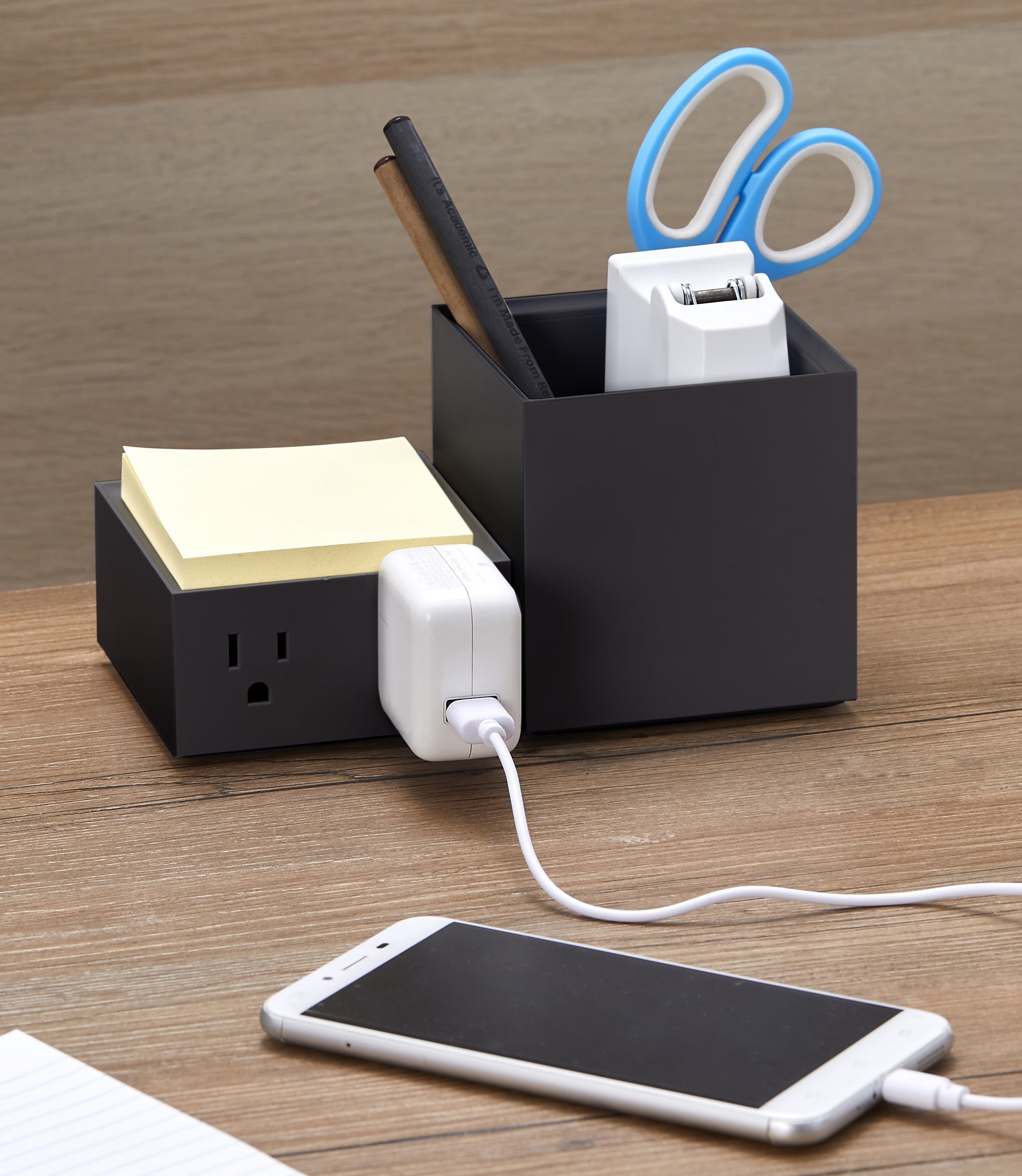 Bostitch Konnect™️ Power Expansion Kit: Two Outlets Charging Station for Desktop + Pencil Cup, Black