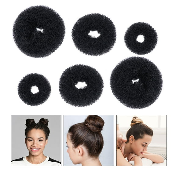 LULULION 3Sets Black Hair Donut Bun Maker Kit with Elastic Bands and U Shaped Hair Clips
