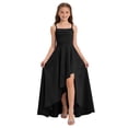 thumbnail image 2 of SGFCWSX Girls Pageant Dress Spaghetti Strap Satin High Low Hem Ruched Wedding Party Dresses for Kids Black Size 11, 2 of 7