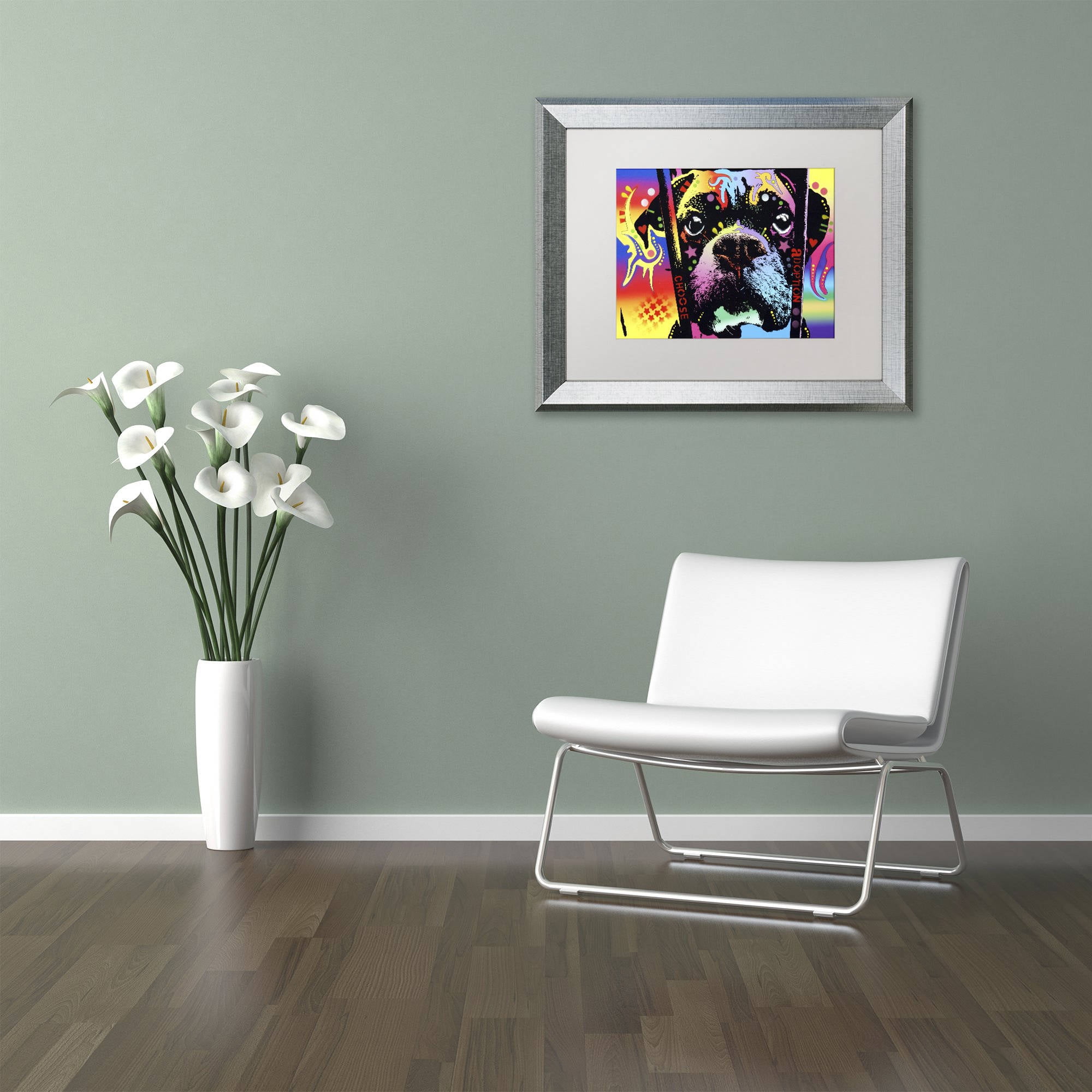 Trademark Fine Art "Choose Adoption Boxer" Canvas Art by Dean Russo, White Matte, Silver Frame