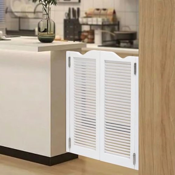 Modern Swinging Door Cafe Door Pine Wood Saloon Doors for House, Kitchen, Shop Entrance Partition Wooden Louvered Door with Quiet Hinges (White, 29.9"x40.9")