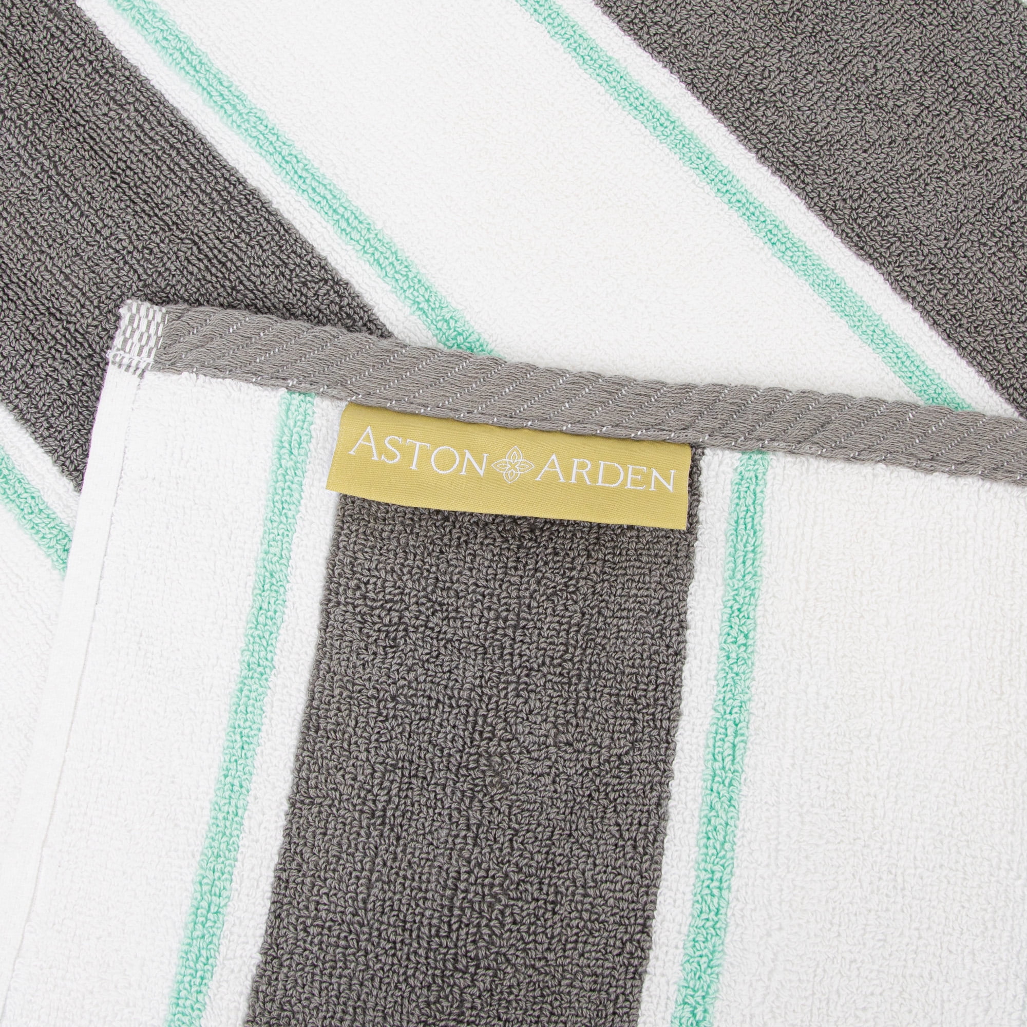 Aston & Arden Luxury Beach Towel, Oversized 35x70 in., Ultra Soft and Plush, Thick 600 GSM, Grey and Green Pinstripes