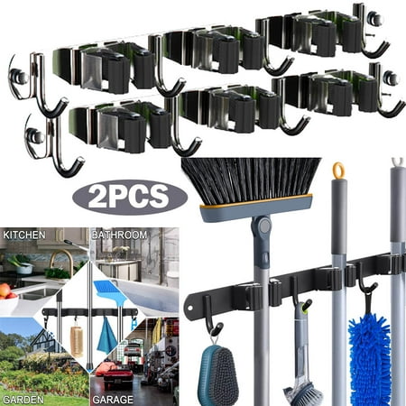 

2pcs Broom and Mop Holder Wall Mounted Broom Hanger Broom Holder Stainless Steel Heavy Duty Broom Racks for Laundry Room Garage Garden Bathroom ( 2 Racks 3 Hooks )