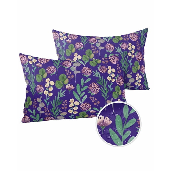 Pack of 2 Outdoor Pillow Covers, Rustic Pink Green Hydrangea Flowers Eucalyptus Leaf Purple Waterproof Square Throw Pillowcase Cushion Decorative Pillow Covers for Couch Patio Tent, 20x12 in