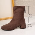 thumbnail image 4 of Women Square Toe Stretch Suede Ankle Boots, Back Zipper Block Heel Sock Booties, Elegant Mid Heel Short Boots, Fashion Dress Boots for Fall Winter Brown 8.5(41), 4 of 8