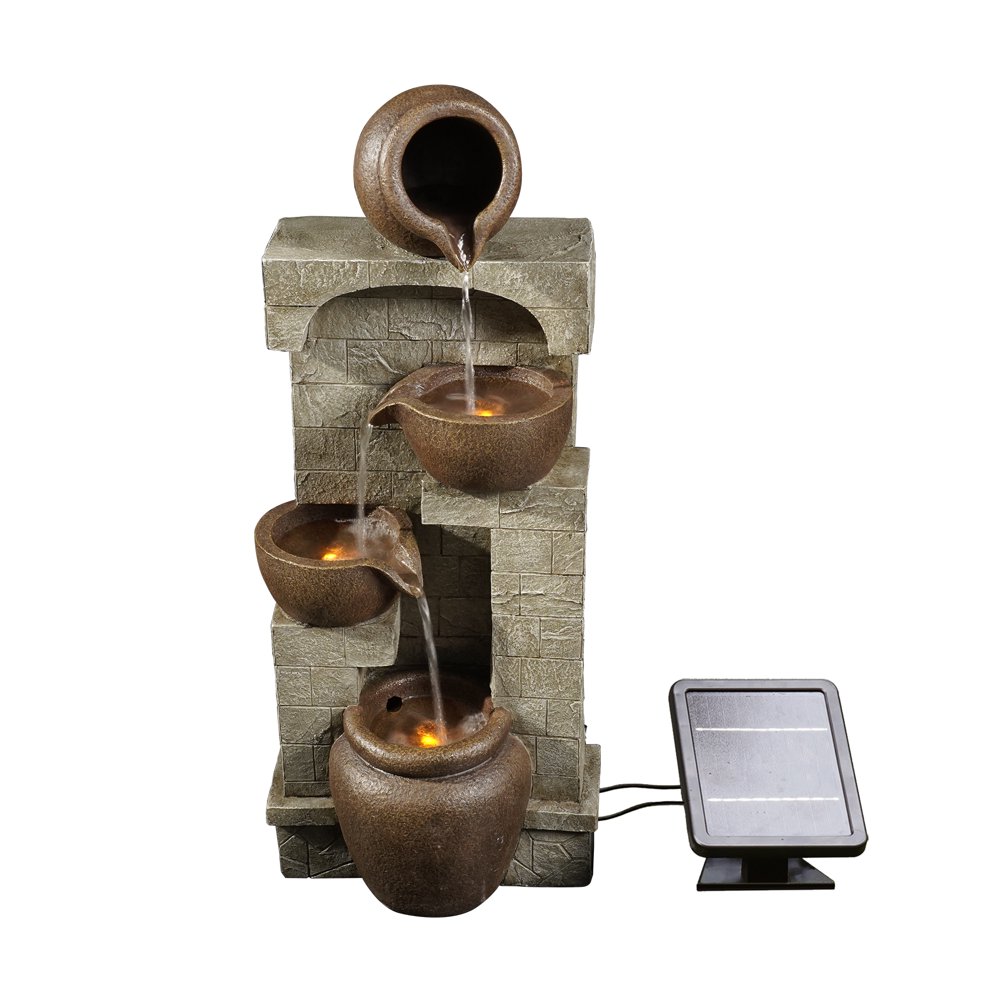Peaktop Solar Powered Waterfall Fountain with Two Pots Two Bowls