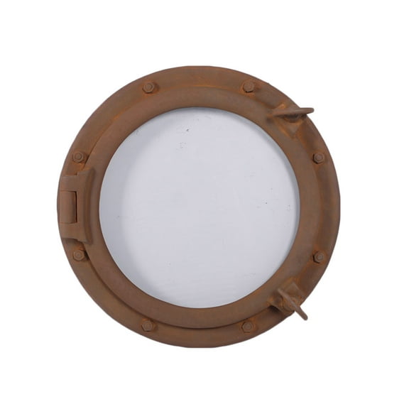 Round Rust Porthole Window Nautical Wall Hanging 20 Inch Frame