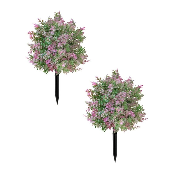 Set of 2 Artificial Cedar Topiary Trees - 20" UV Resistant Cypress Ball Bushes with Ground Spikes - Indoor/Outdoor for Porch, Garden & Home Decor