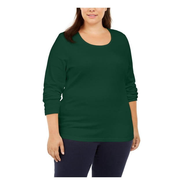 Karen Scott Womens Cotton 3 4 Sleeve Top Green Size Small main image 1