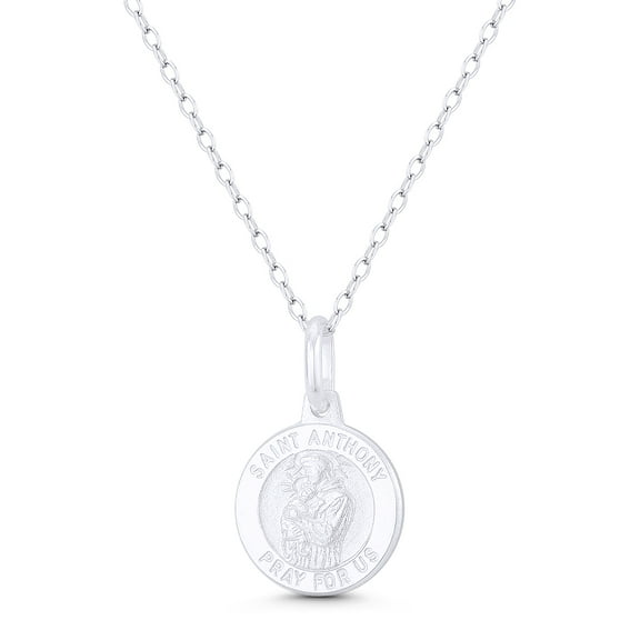 St. Anthony of Padua, Patron Saint of Lost Things 12mm (0.5in) Medallion Pendant & Chain Necklace in .925 Sterling Silver