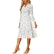 thumbnail image 4 of Vestido Floral de Manga Larga con Escote en V, Plisado y Fluido para Verano, Midi, Talla XS, Blanco, 4 of 6