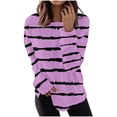 thumbnail image 2 of ClodeEU Women's Striped Long Sleeve T-Shirt,Fall Crew Neck T Shirts, Loose Casual Blouses Tops Purple,Womens Plus S, 2 of 5