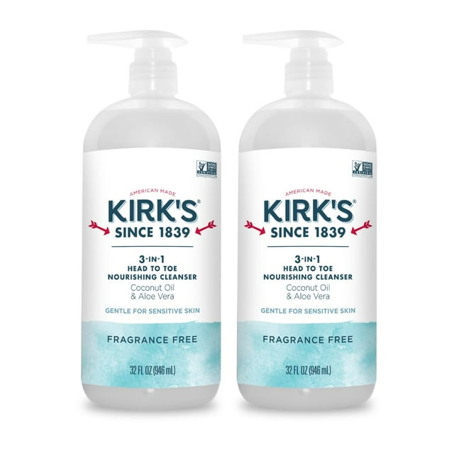 Limpiador líquido Kirk's 3 en 1, nutritivo para la cabeza a los pies, 960 ml, paquete de 2